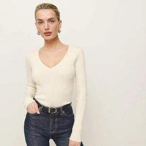 Reformation Valencia Regenerative Merino V-neck Ivory - Size S [NWT]